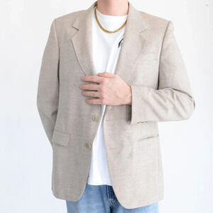 Vintage Leishman Tan  32% Wool 6% Silk Double Button Blazer - Size 40